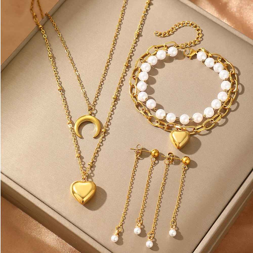 Conjunto MoonLove - Brincos, Pulseira e Colar - Dourado ou Prata