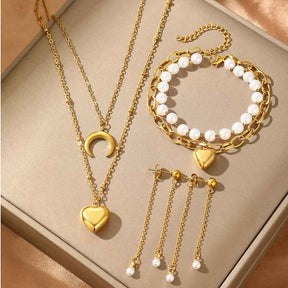 Conjunto MoonLove - Brincos, Pulseira e Colar - Dourado ou Prata