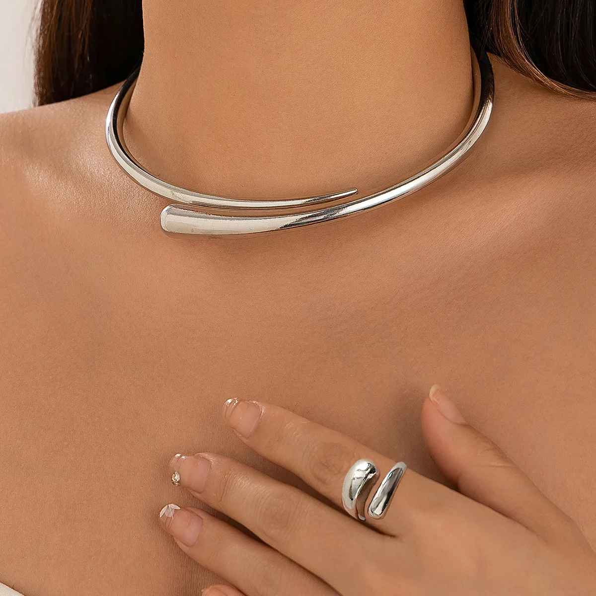 Conjunto Diezi - Anel, Pulseira e Colar - Prateado - EBERLE JOIAS